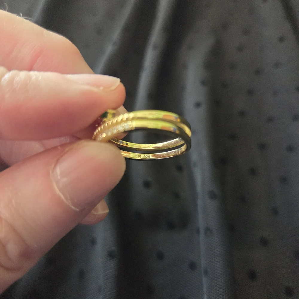 Sterling silver triple loop ring with Blue, Pink and Green Stone - Picture 4 of 12